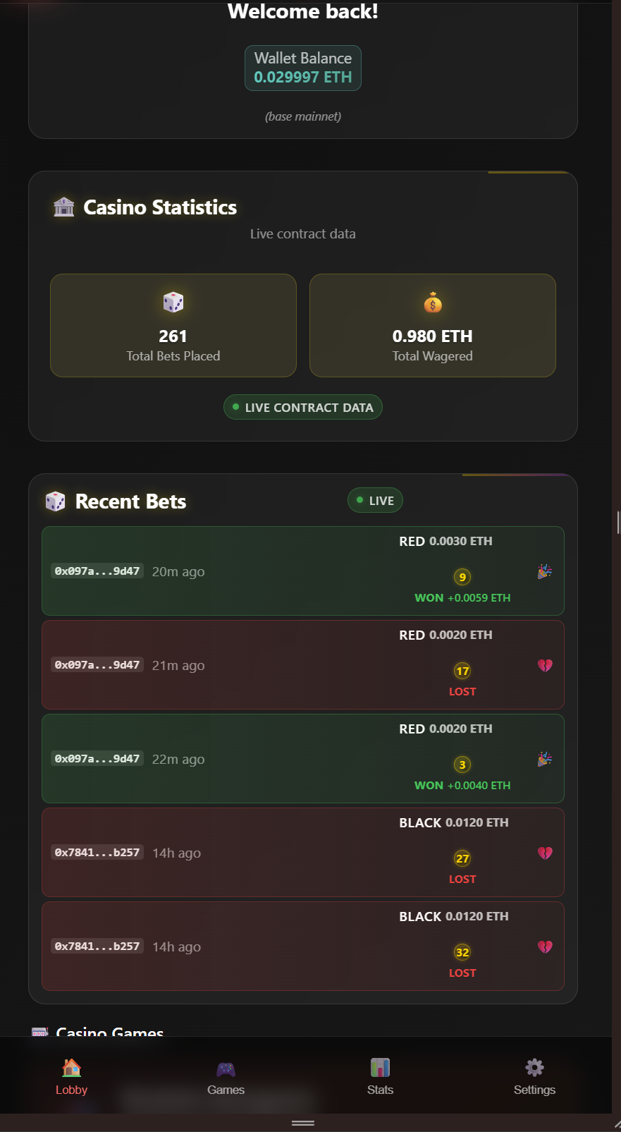 The Club - Casino Games - Farcaster Mini Apps screenshot